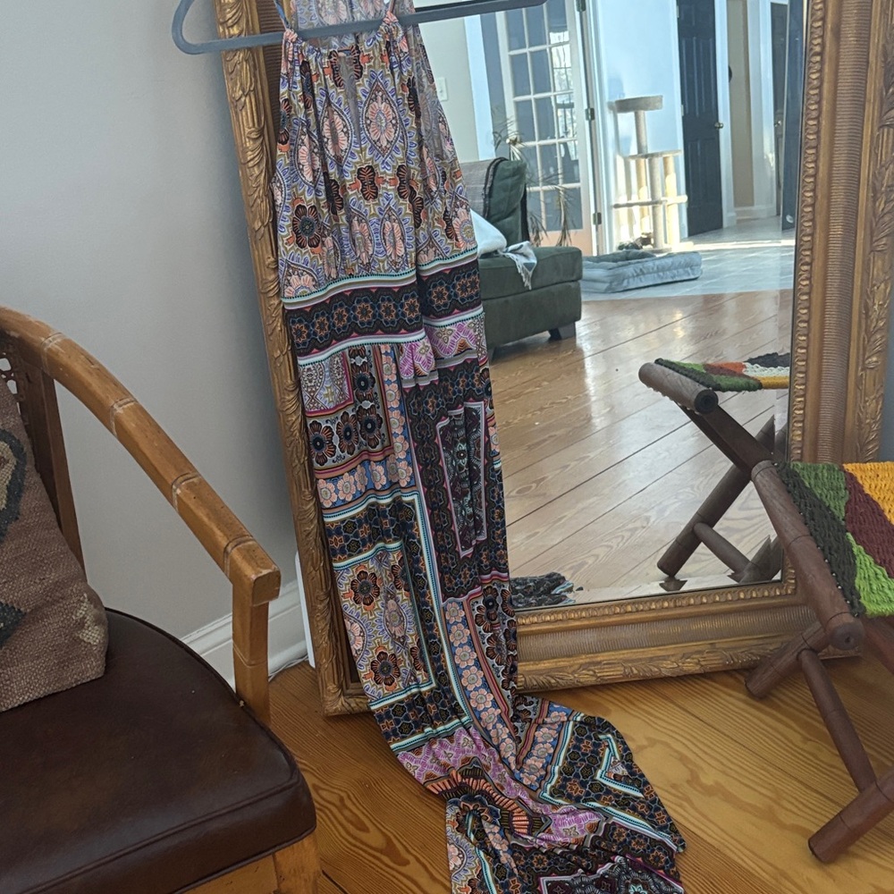 Bohemian Maxi Dress with Paisley and Geometric Patterns